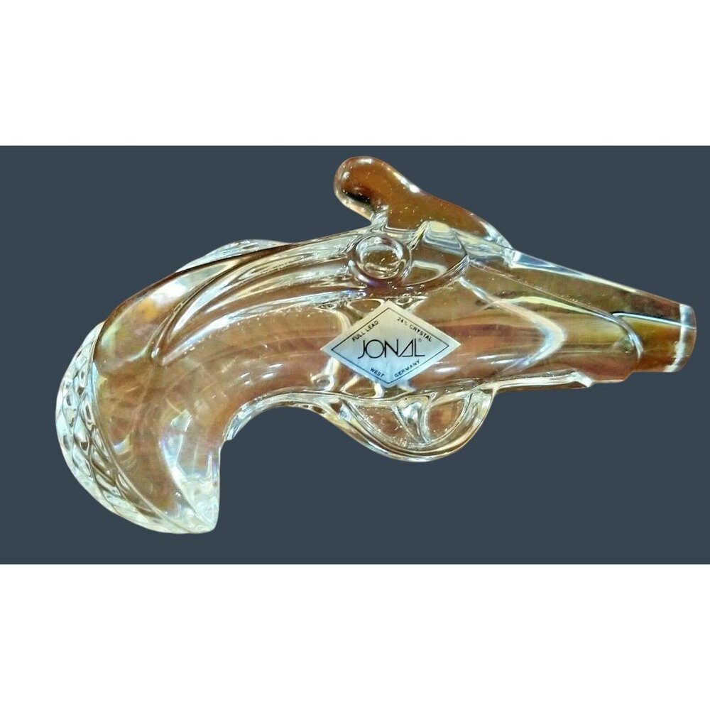 Jonal Paperweight Crystal Full Lead 24% Derringer Gun West Germany Vintage Box